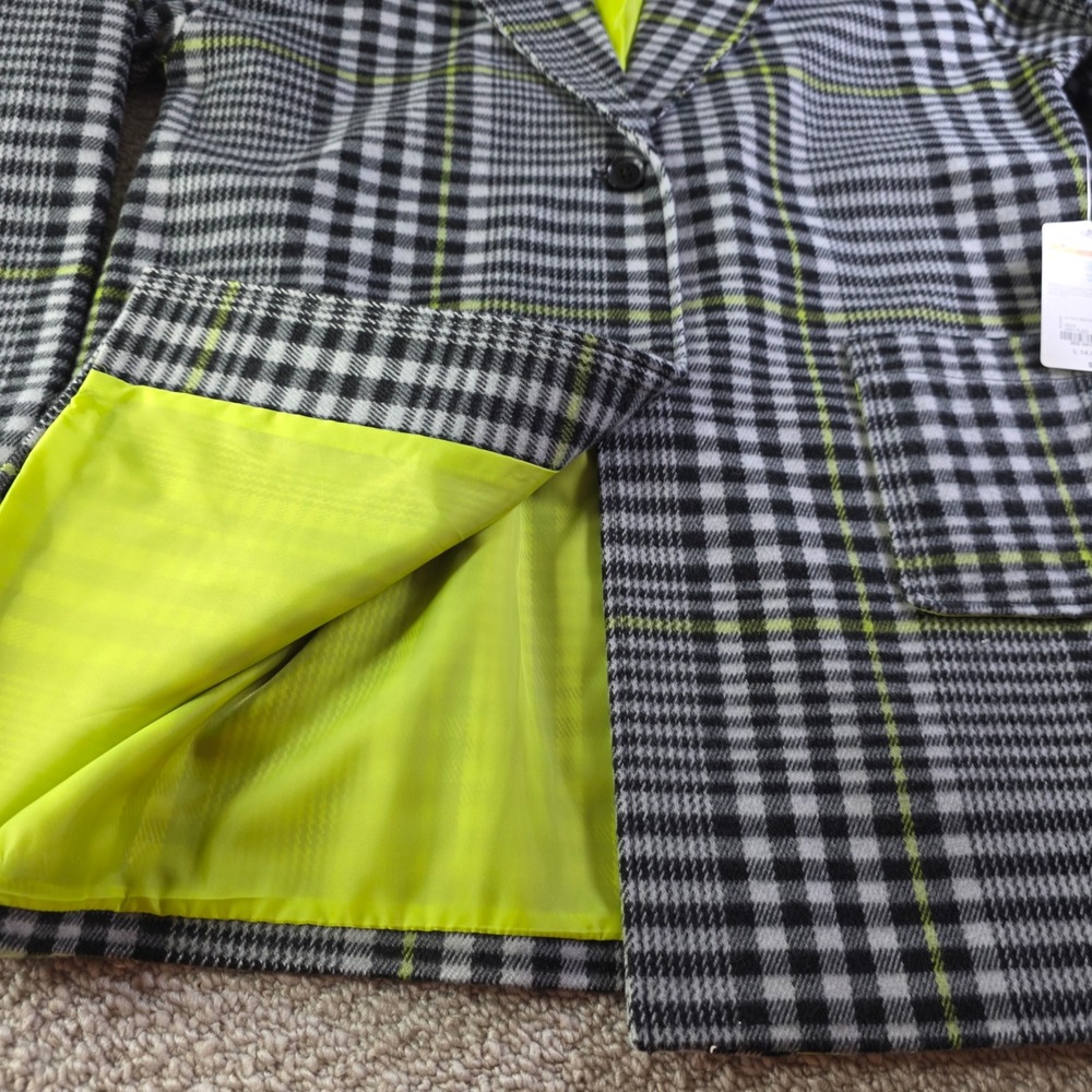 Thereabouts Plaid Overcoat L 14.5/16.5 Plus Neon Trim Viscose Blend Grey Black - Picture 4 of 10